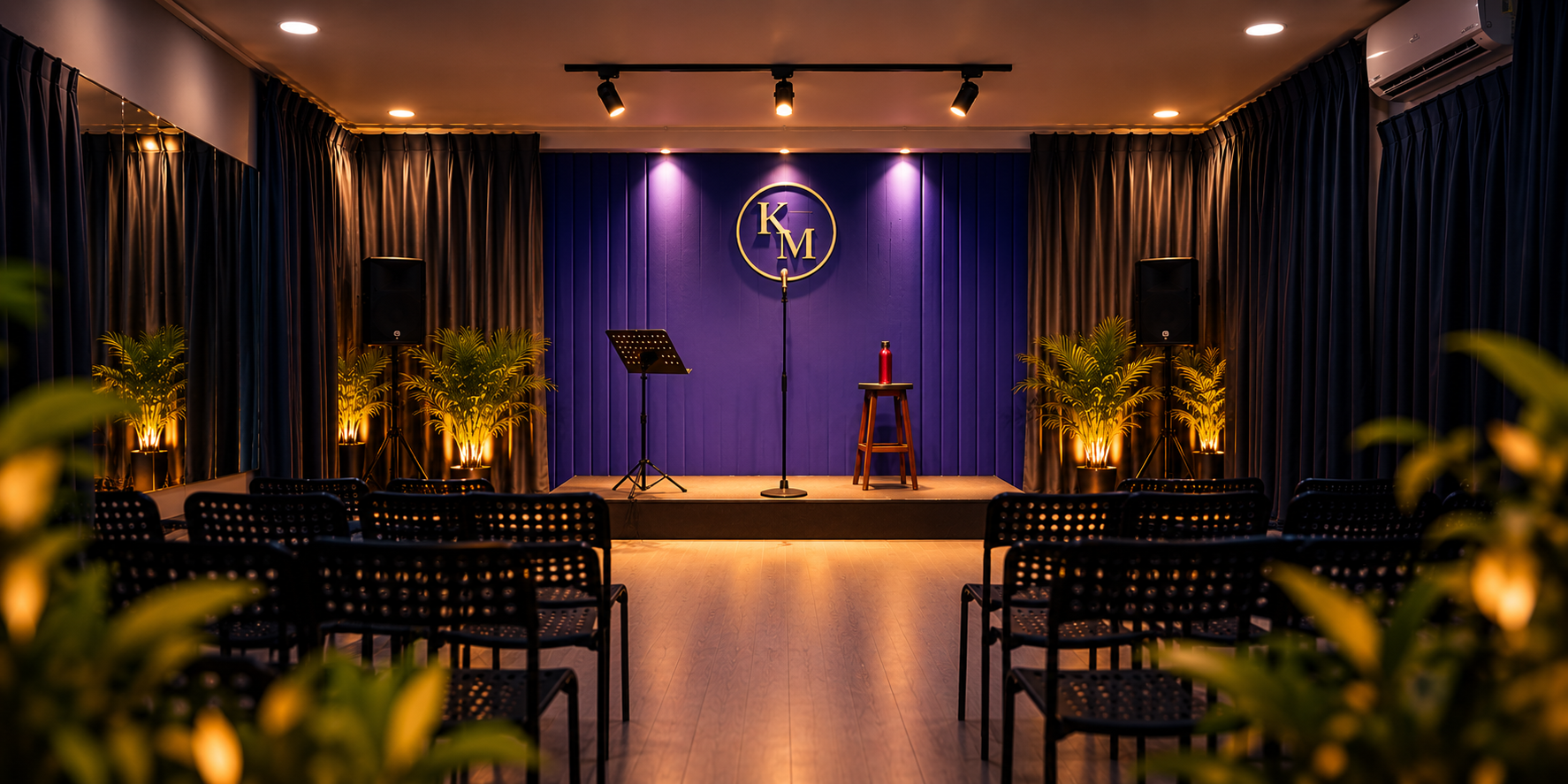 The open mic stage at Kala Manch Studio